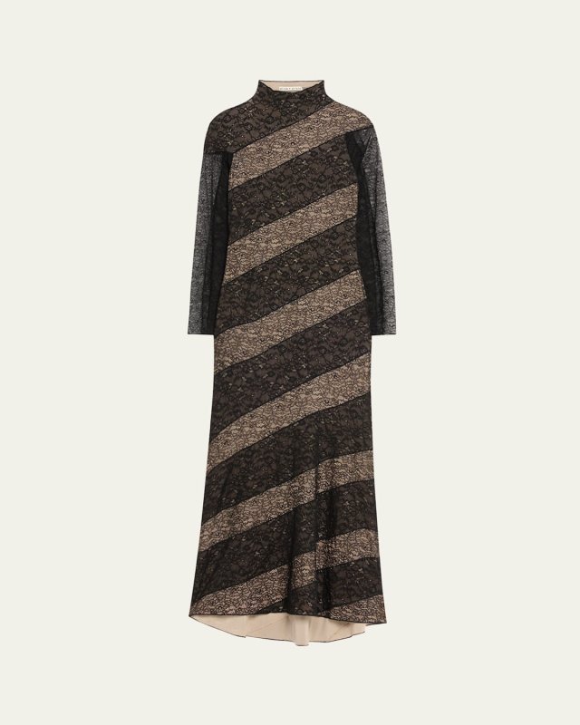 Delora Lace Paneled Mock-Neck Midi Dress